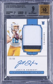 2020 Panini National Treasures Rookie Patch Autographs #158 Justin Herbert Signed Patch Rookie Card (#59/99) - BGS MINT 9/BGS 10